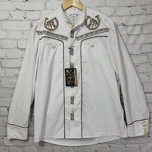 Vintage Rare Linea De Oro Cowboy Western Button Up Shirt Horses Blue Size M New